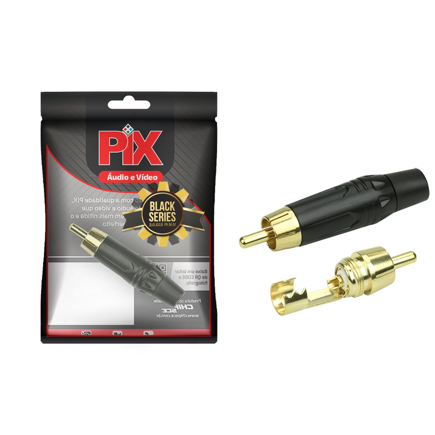 Plug RCA Black Series - 4MM Preto - Macho