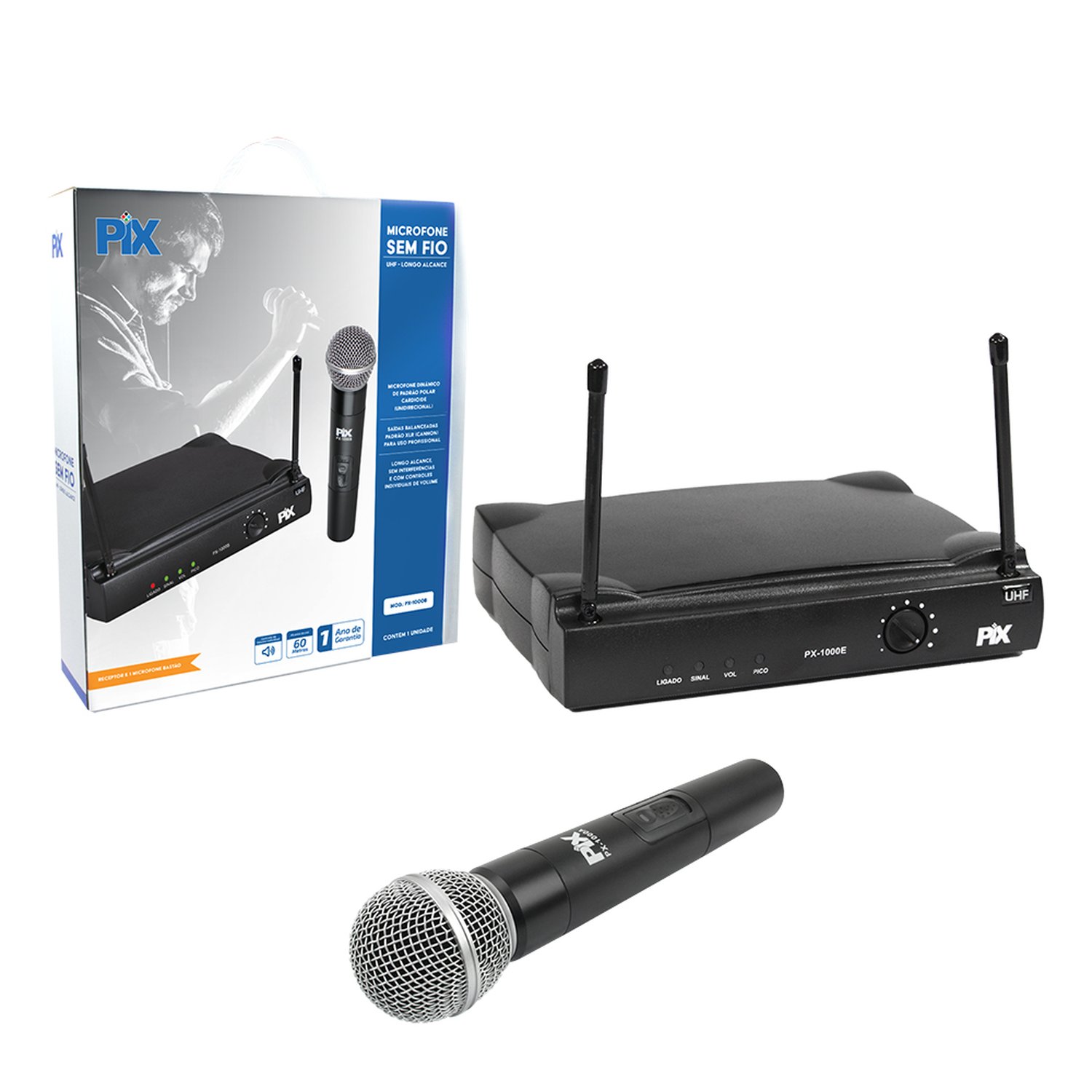 Microfone Sem Fio Com Receptor E 1 Microfone Bastão 607,50 MHz