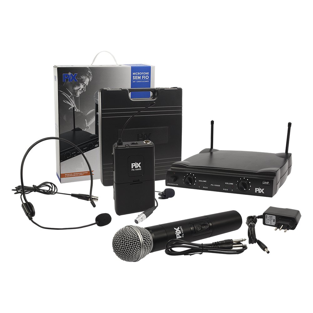 Microfone Sem Fio Com Receptor E 1 Microfone Bastão E 1 Microfone De Headset Lapela 641,00 + 632,10 MHz