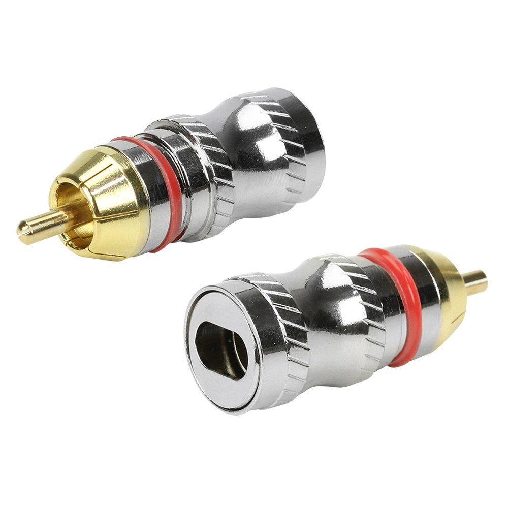 Plug RCA Profissional - Entrada Chata Ponta Gold Macho - Vermelho