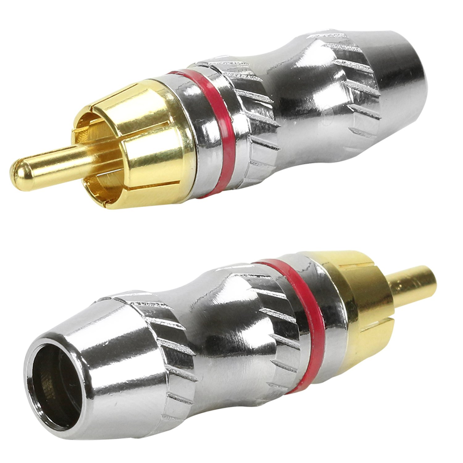 Plug RCA Profissional - Níquel Ponta Gold Macho - Vermelho