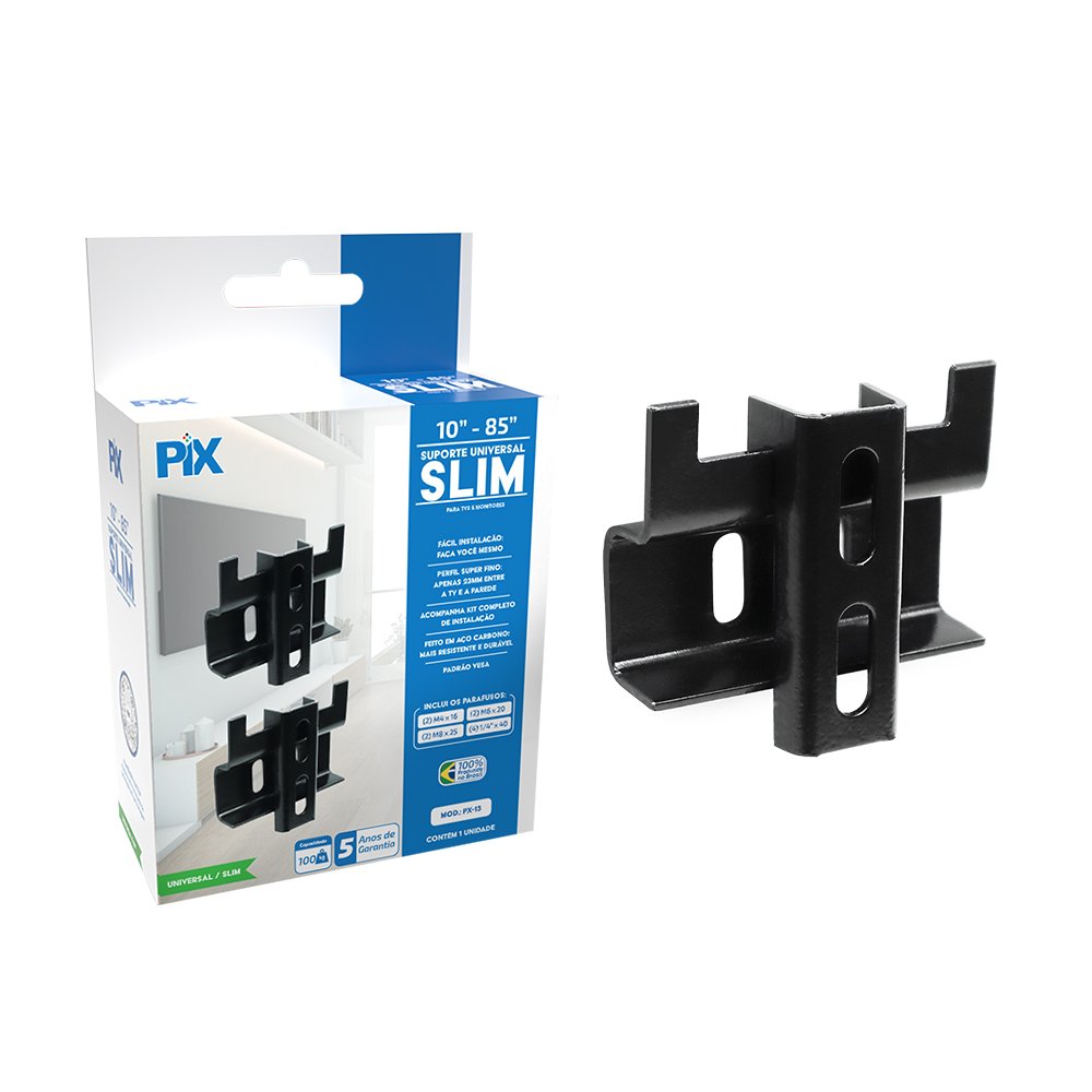 Suporte TV Fixo Universal 10"a 85" ( Slim ) - Caixa - Marca PIX