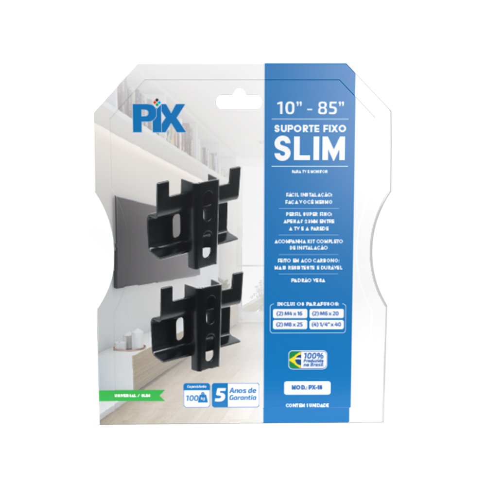 Suporte TV Fixo Universal 10"a 85" ( Slim ) - Blister - Marca PIX