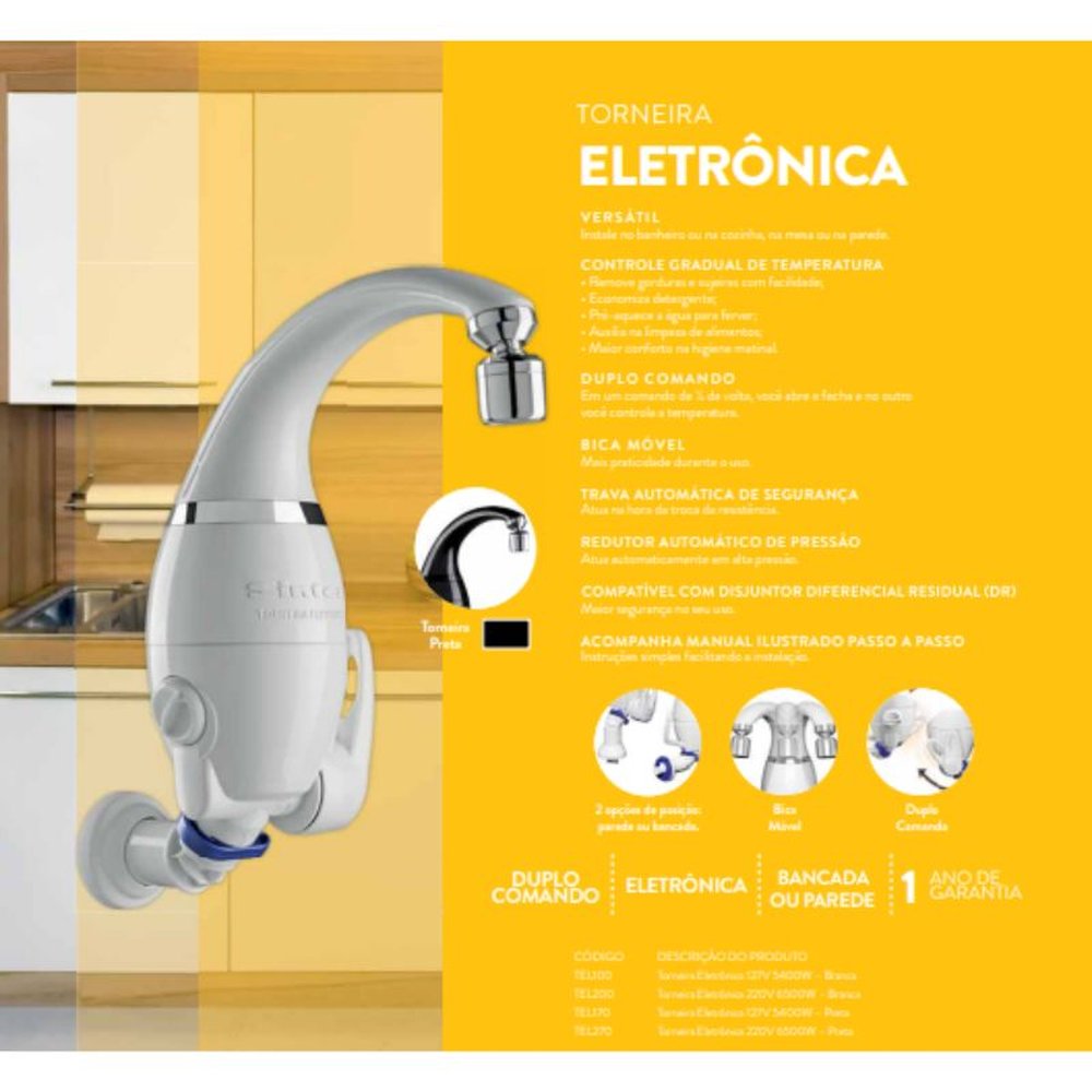 Torneira Elétrica Eletrônica Branca 220v 6500w - TEL200 - Sintex