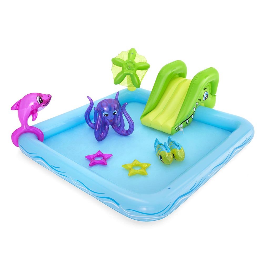 Play Center Aquário Fantástico 308L 2,39m x 2,06m x 86cm c/ escorregador removível Bestway 53052