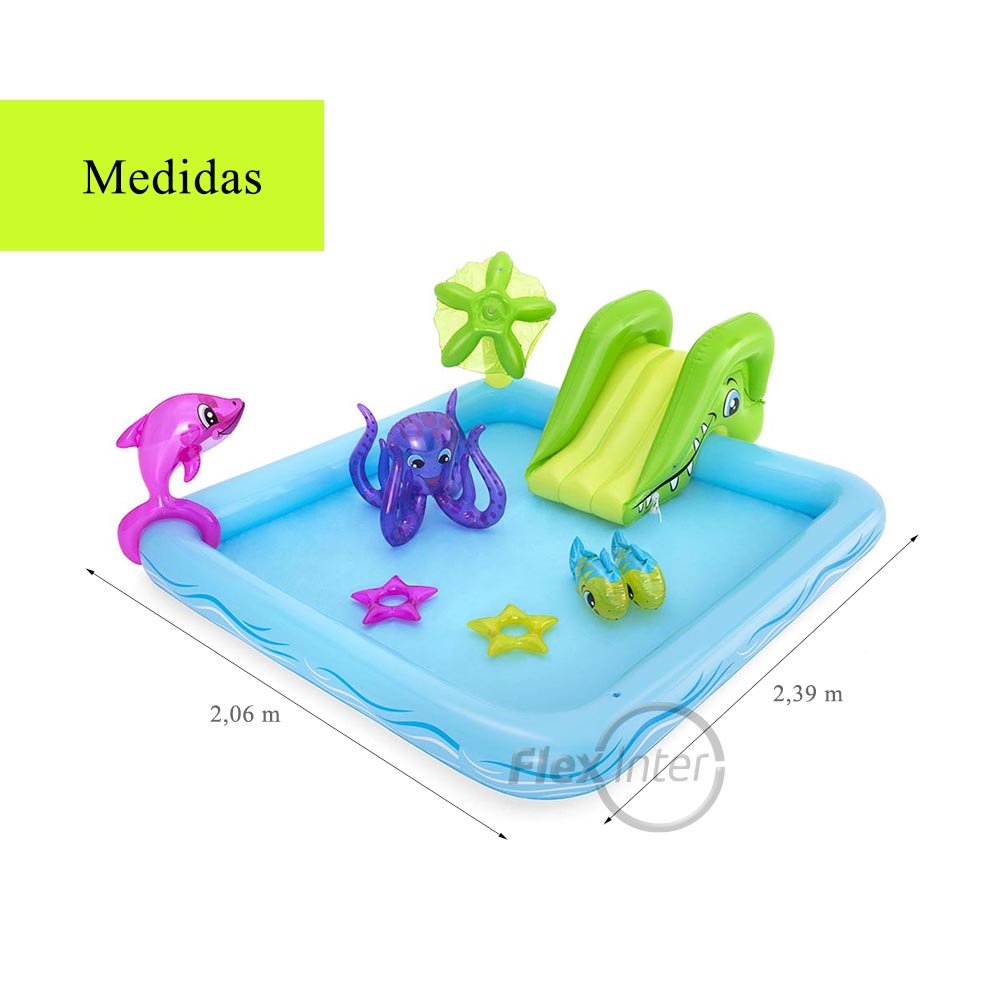 Play Center Aquário Fantástico 308L 2,39m x 2,06m x 86cm c/ escorregador removível Bestway 53052