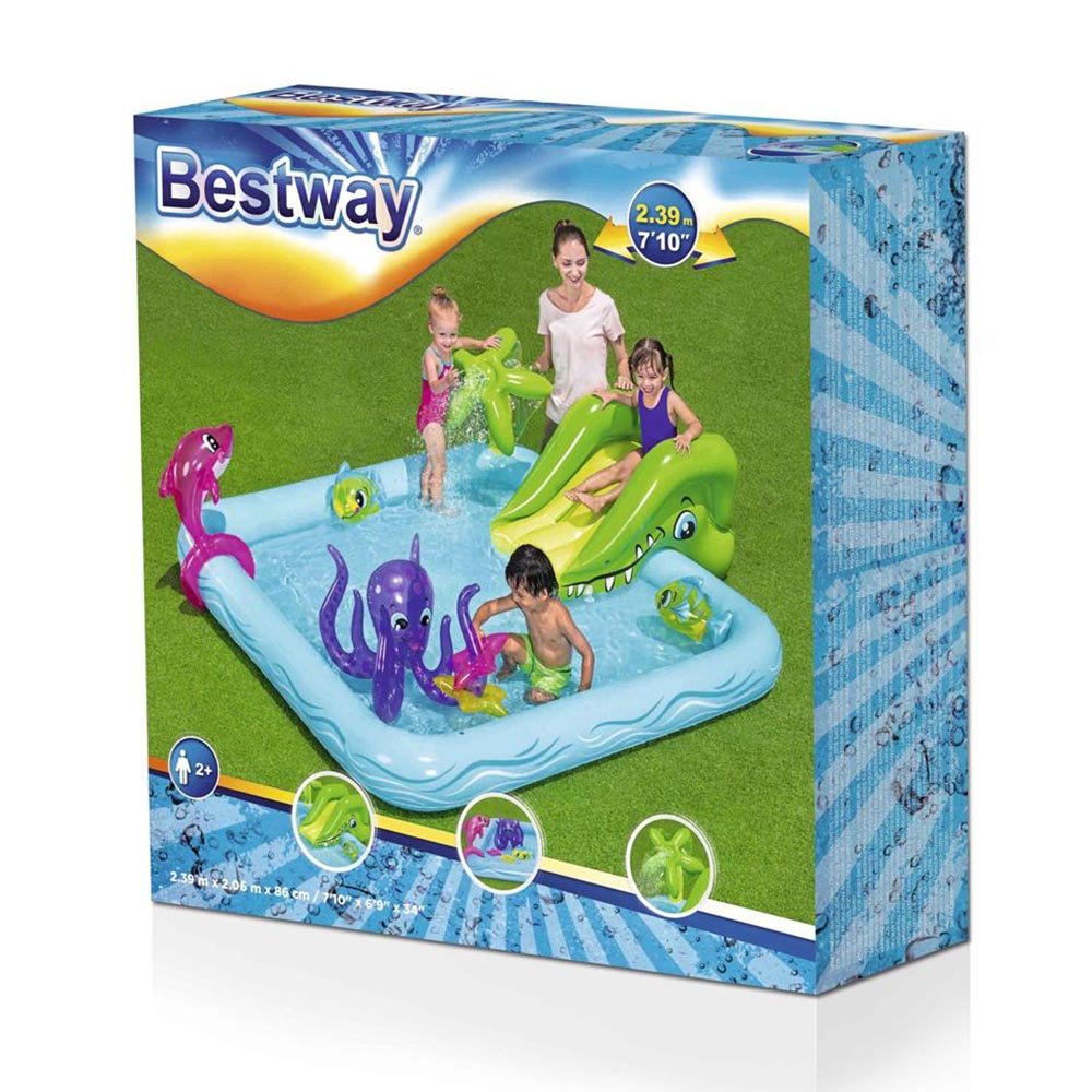 Play Center Aquário Fantástico 308L 2,39m x 2,06m x 86cm c/ escorregador removível Bestway 53052