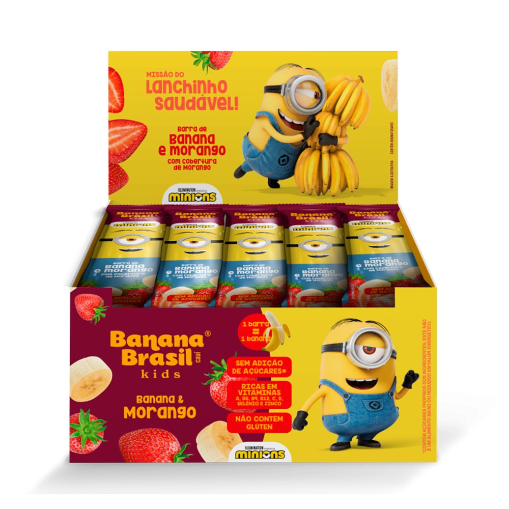 Barra de Banana Kids Minions Banana Brasil Cobertura Morango 20x22g