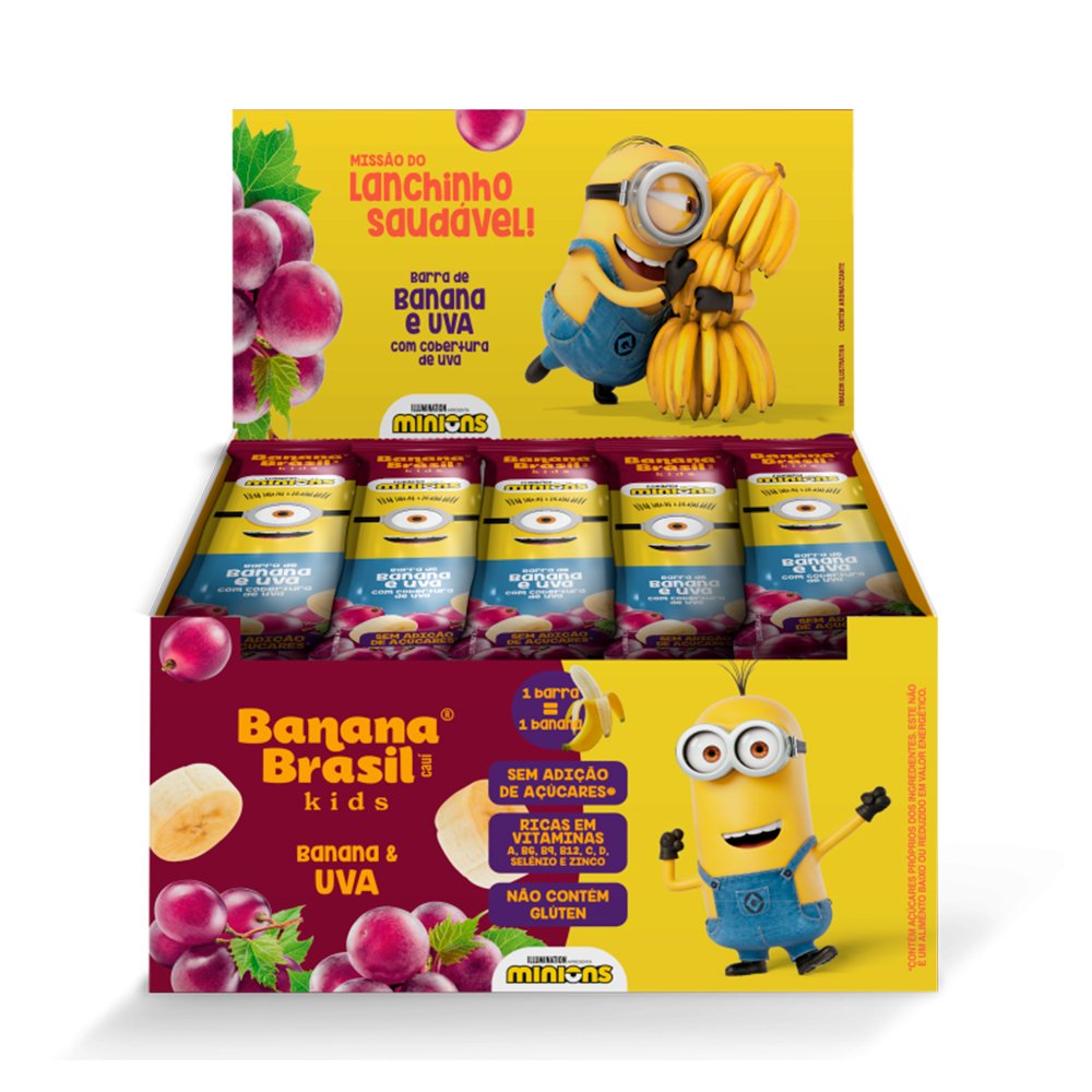 Barra de Banana Kids Minions Banana Brasil Cobertura Uva 20x22g