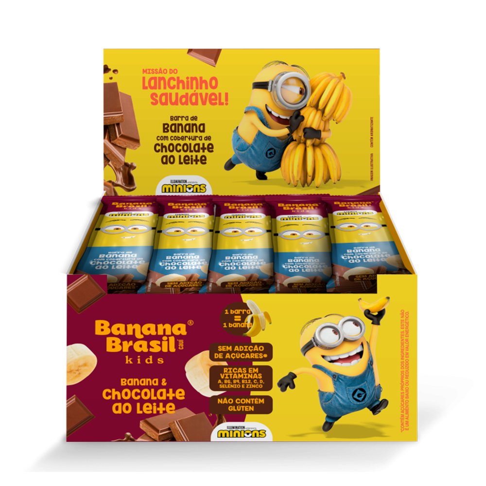 Barra de Banana Kids Minions Banana Brasil Cobertura Chocolate Ao Leite 20x22g