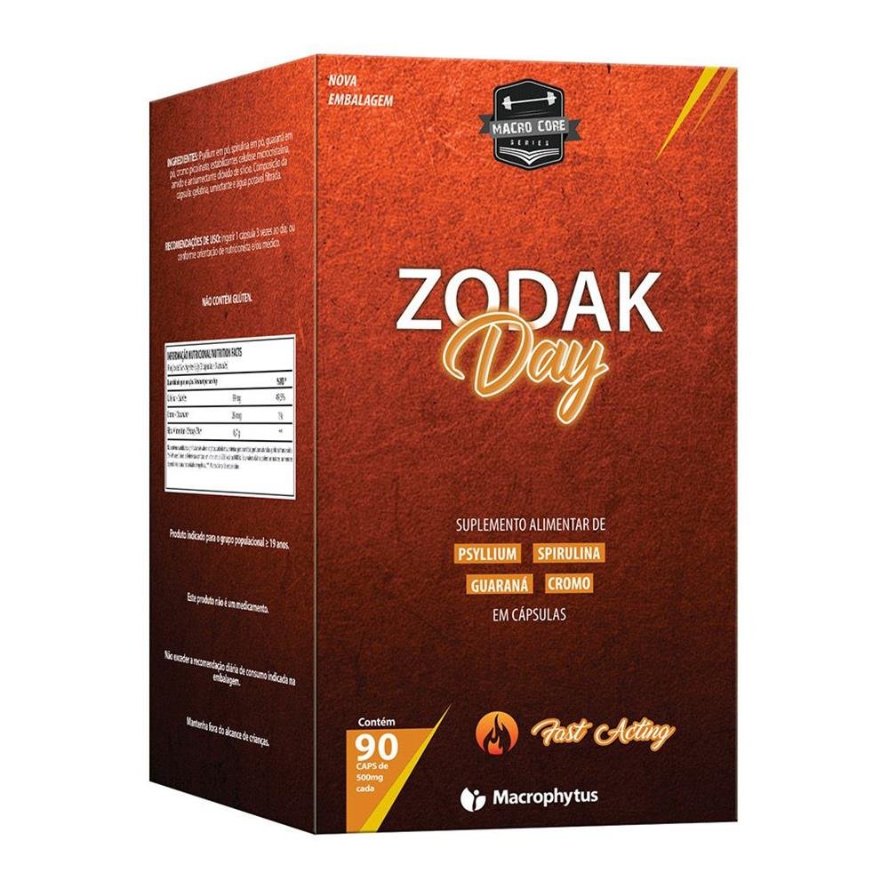 Zodak Day 500mg 90 cápsulas - psyllium + spirulina + guaraná