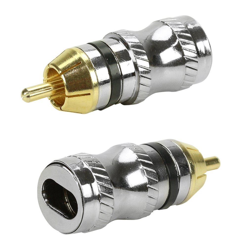 Plug RCA Profissional - Entrada Chata Ponta Gold - Preto
