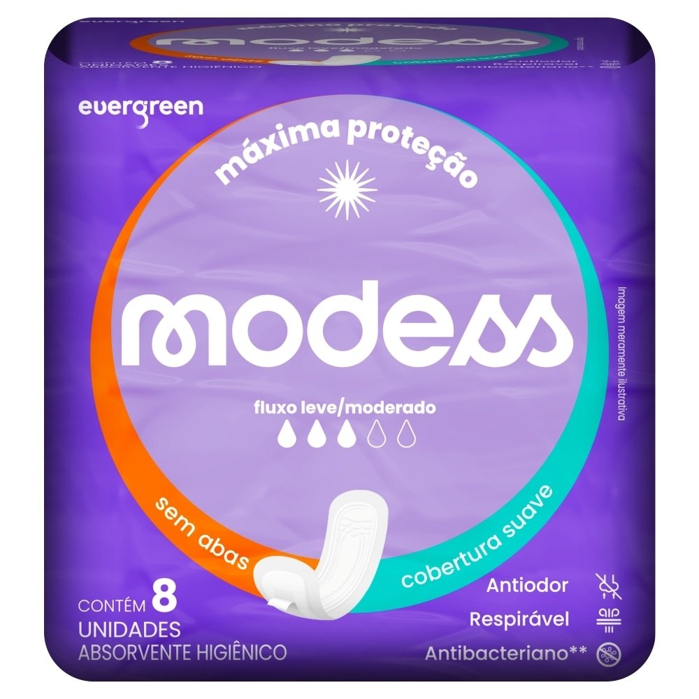 Absorvente Modess Malha Suave sem Abas - Embalagem com 8 Unidades