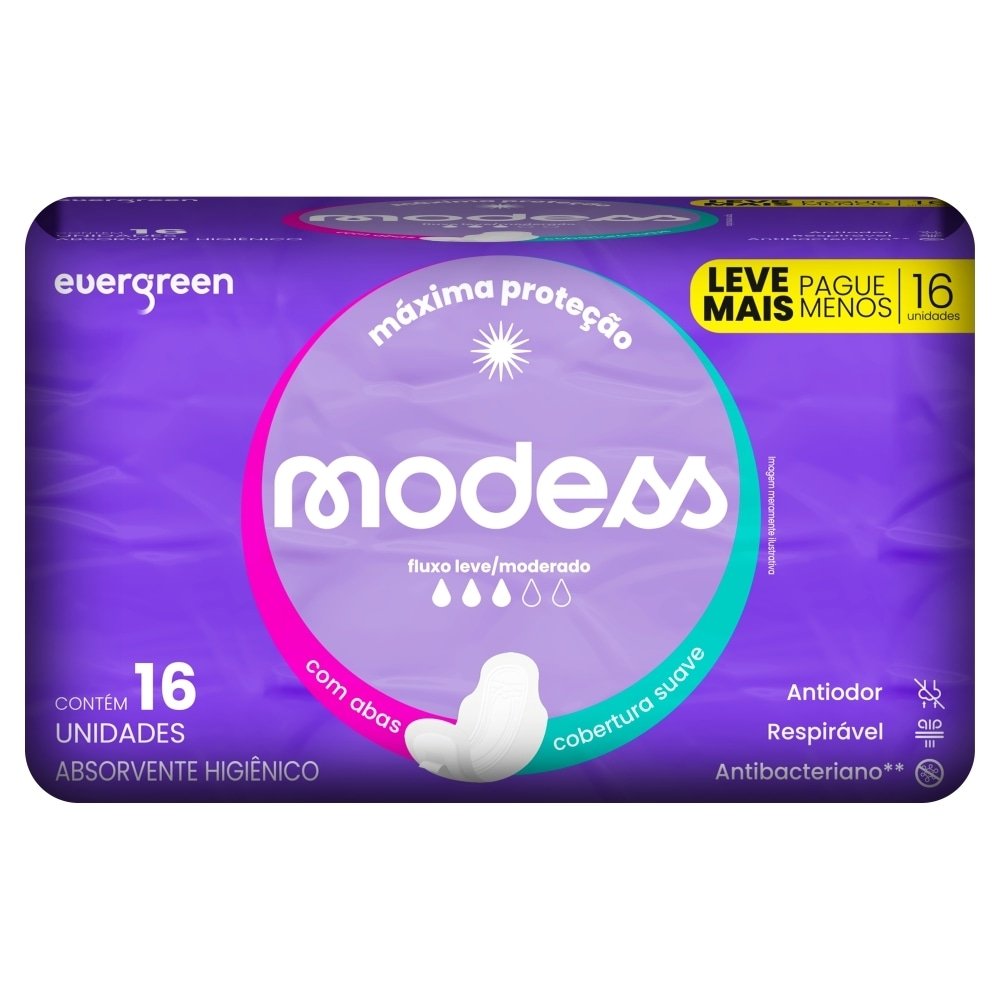Absorvente Modess Malha Suave com Abas - Embalagem com 16 Unidades