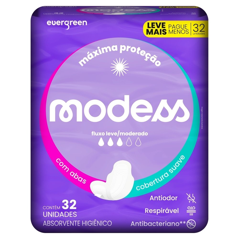 Absorvente Modess Malha Suave com Abas - Embalagem com 32 Unidades