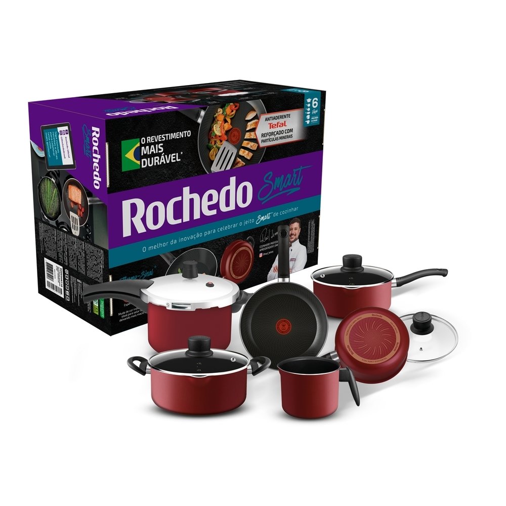 Jogo de Panela Rochedo Smart com Panela de Pressão Vermelho 6 peças