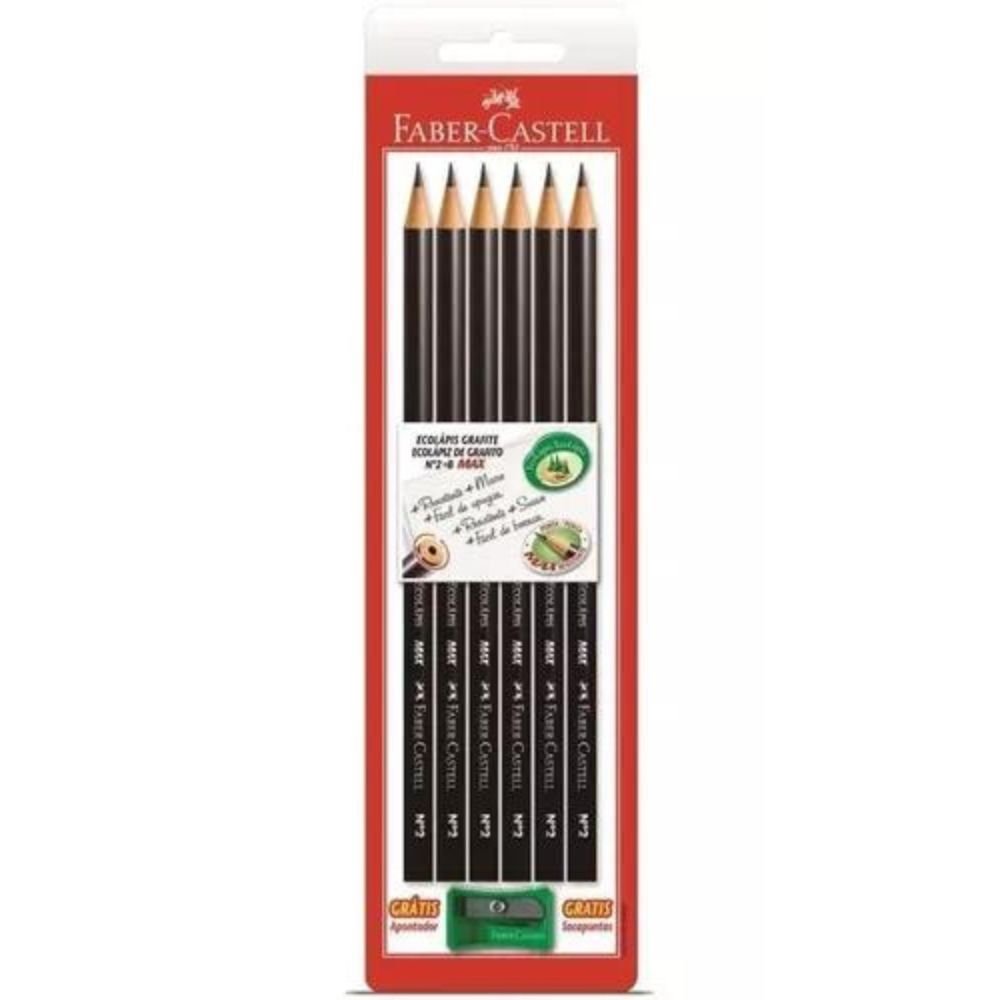Lapis Grafite 1205 Blister Com 6 Lapis Redondo + Apontador Faber