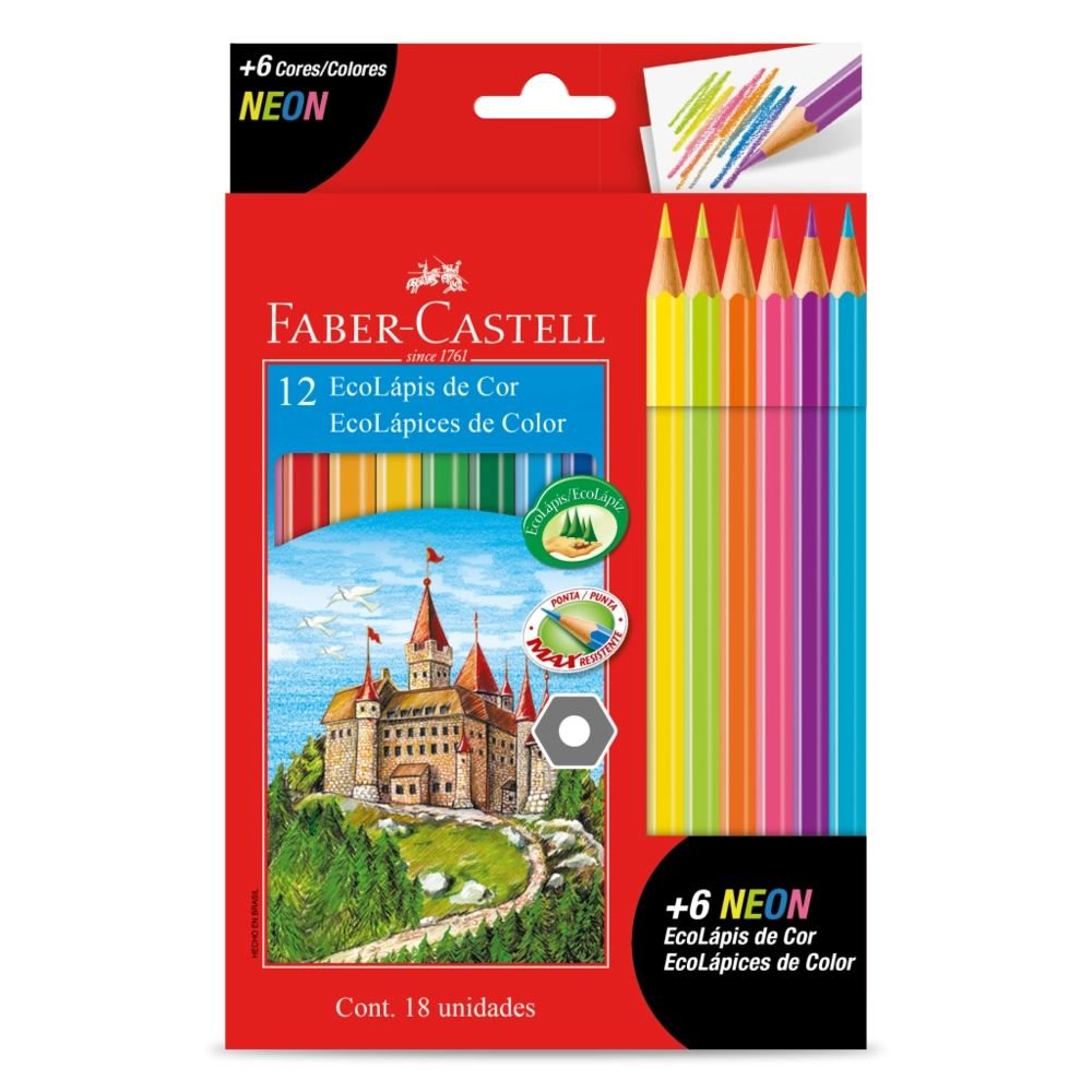 Ecolapis 12 Cores + 6 Lapis de Cor Neon Faber