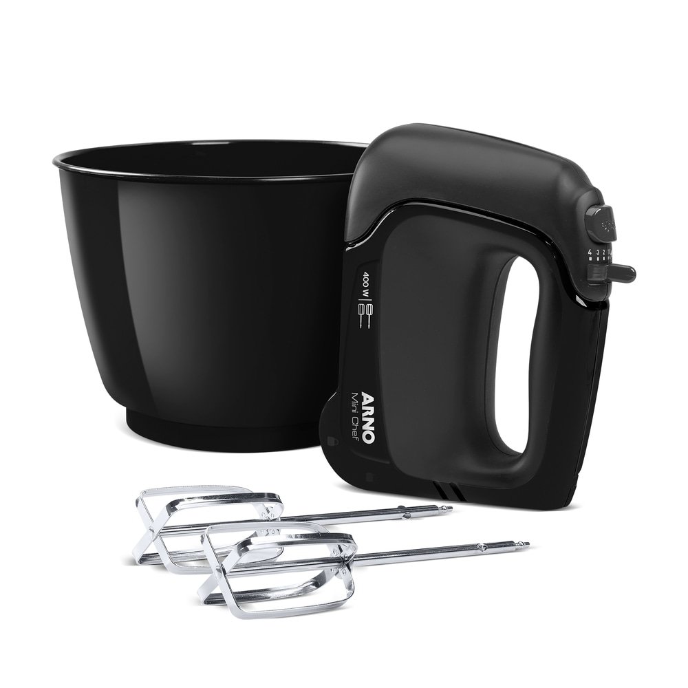 Batedeira Arno HM01 Mini Chef Portátil - 4 Velocidades, 1 Tigela, 400W, Preta, 220V