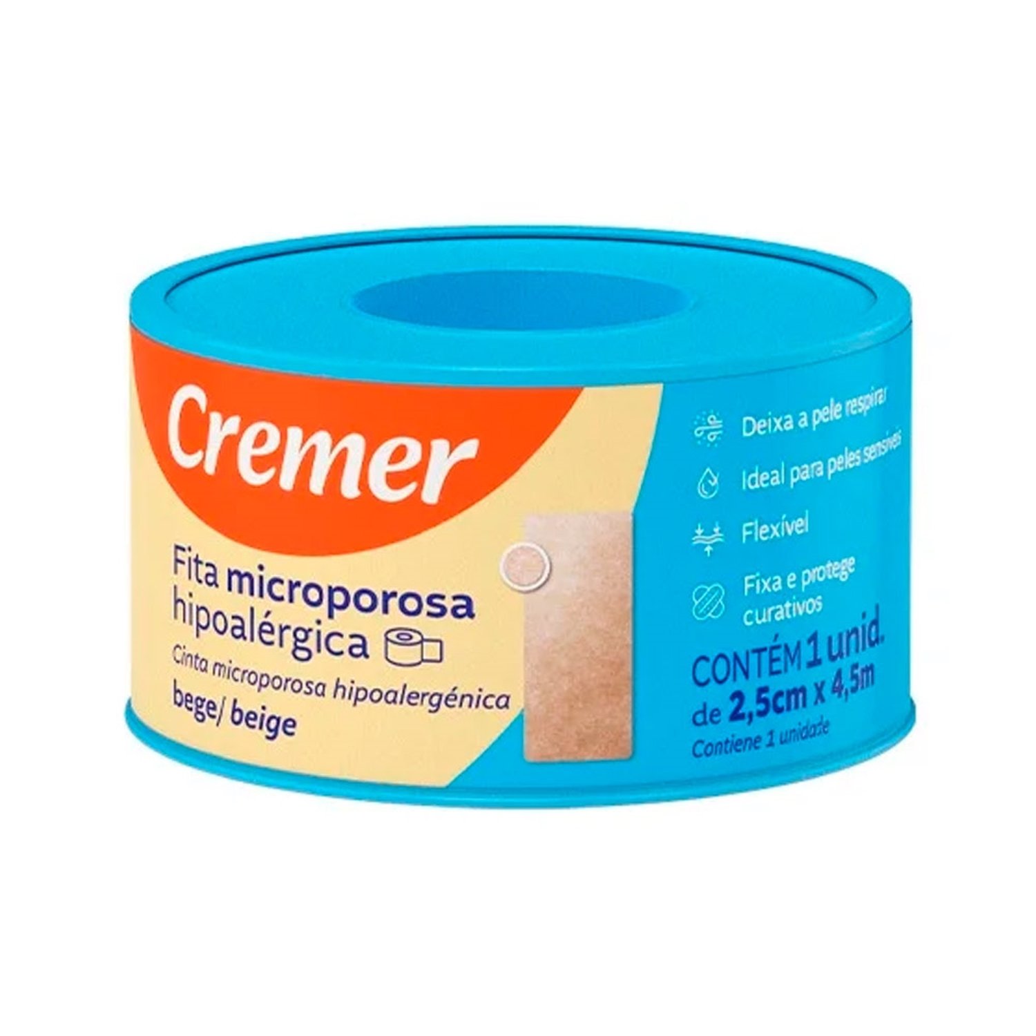 Fita Microporosa Cremer Bege 2,5cmx4,5m - Embalagem com 12 Unidades