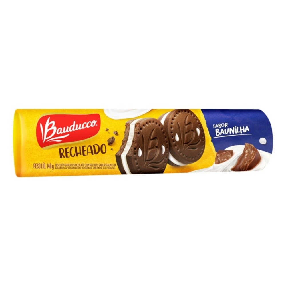 Biscoito Bauducco Recheado Baunilha 140g - Embalagem com 56 Unidades