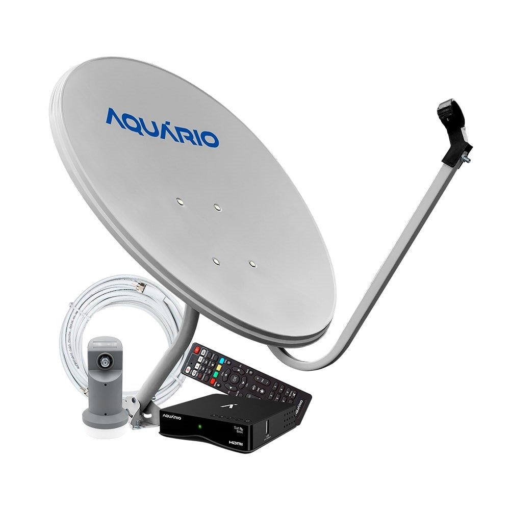 Kit Antena Aquário KU DTH-9060 com Receptor Digital +Cabo Coaxial+LNBF Universal 60cm