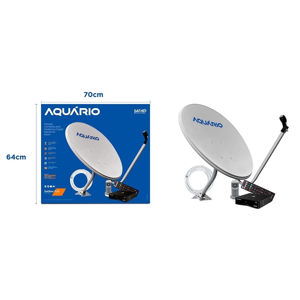 Kit Antena Aquário KU DTH-9060 com Receptor Digital +Cabo Coaxial+LNBF Universal 60cm