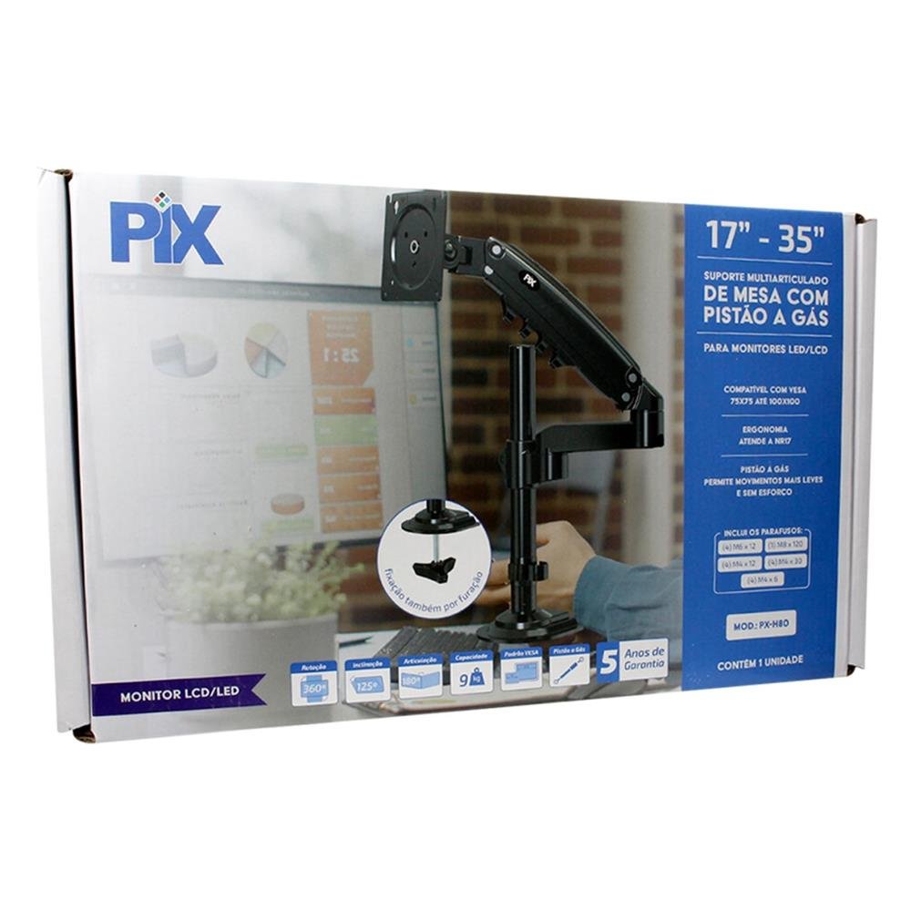 Suporte Monitor Ajustavel Pix 17"a 35" Pistao a Gas Px-h80
