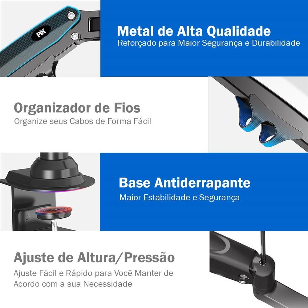 Suporte Monitor Ajustavel Pix 17"a 35" Pistao a Gas Px-h80