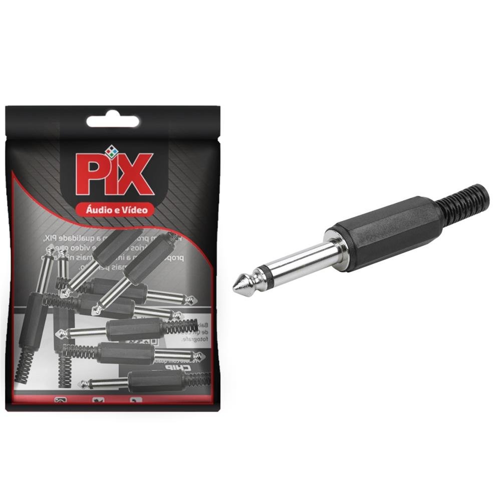 Plug P10 Plástico - P10 Mono - Preto - Macho