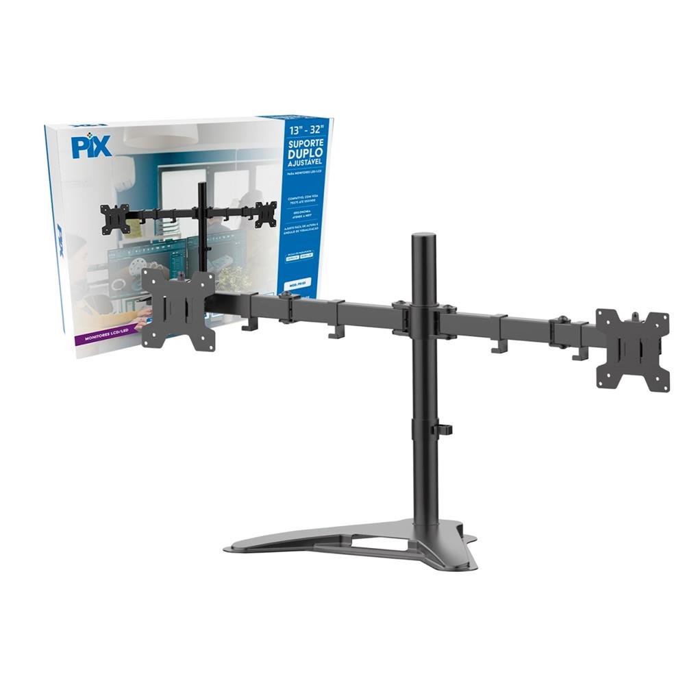 Suporte Monitor Ajustável 13"a 32" Com Base ( Duplo ) - Preto - Marca PIX