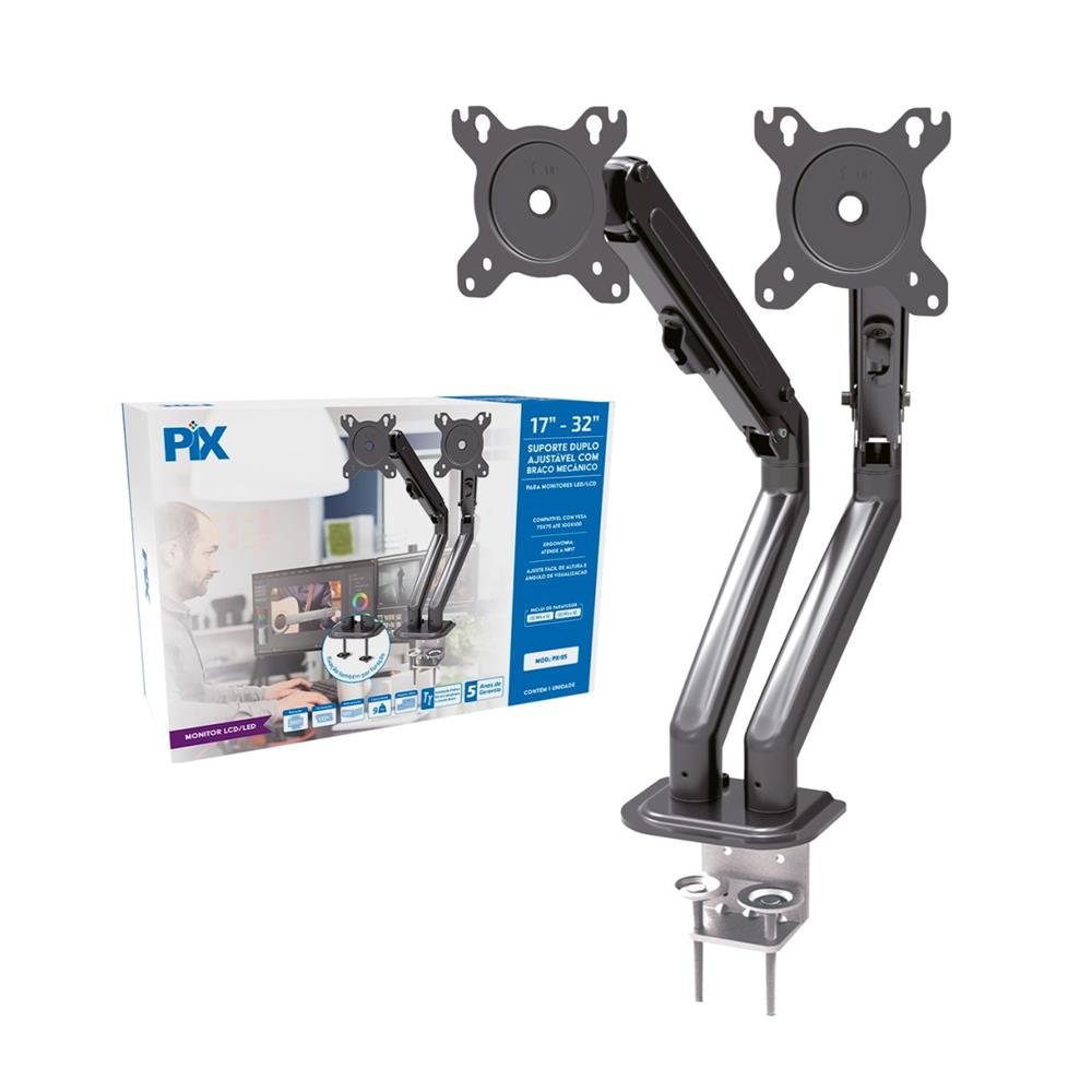 Suporte Monitor Ajustável 17"a 32" Com Braço Mecânico - Preto - Marca PIX
