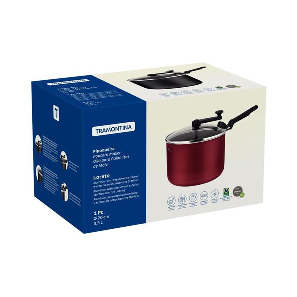 Pipoqueira n.20 3,5L Loreto Alumínio com Revestimento em Antiaderente Starflon Max Grafite Tramontina