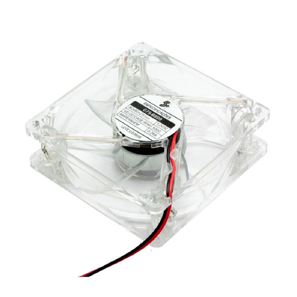Microventilador 80 X 80 X 25mm 12V - Transparente Com LED Branco