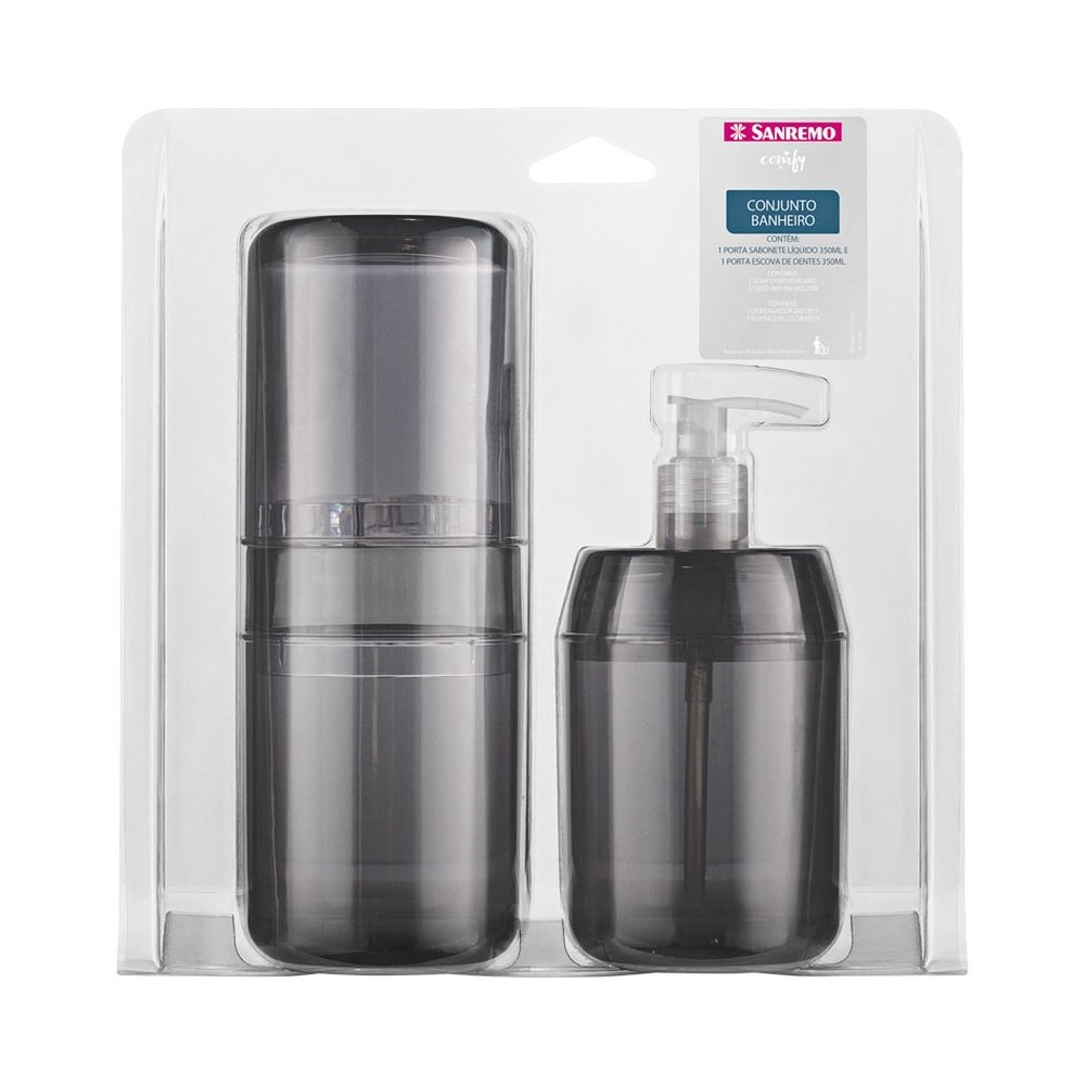 Conjunto Porta Sabonete Liquido 350ml e Porta Escova Sanremo Escuro