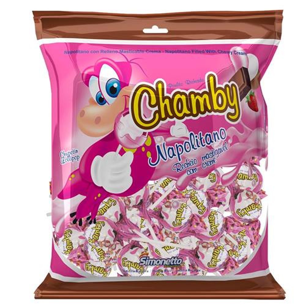 Pirulito Chamby Pop Napolitano 500g - Caixa com 18 Pacotes