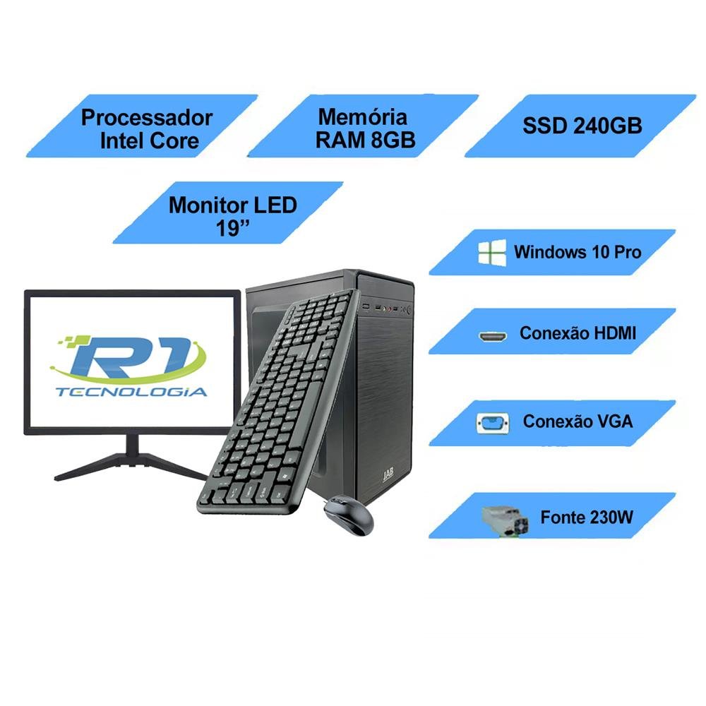 Computador Jab i5 De 10º Geração Memória 8GB Ssd 240GB + Teclado + Mouse + Monitor 19