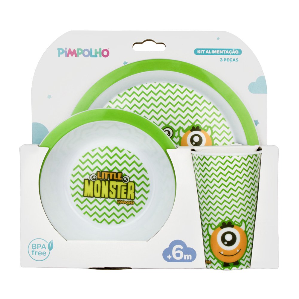Kit Alimentação 3 Peças: Prato, Tigela E Copo Masculino Pimpolho Com 3 Unidades.