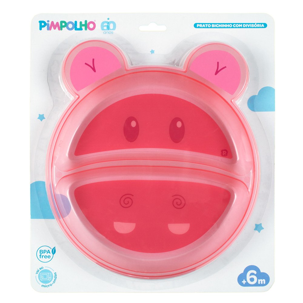 Kit Prato Bichinho Com Divisória Hipopótamo Feminino Pimpolho Com 4 Unidades.