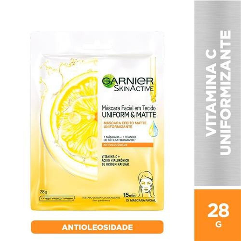 Máscara Facial Garnier em Tecido com Vitamina C Efeito Matte 28g