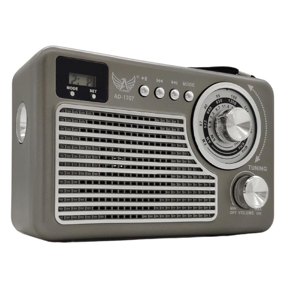 Rádio FM AM SW Bluetooth USB Pendrive Cartão Auxiliar Relógio Altomex Prata