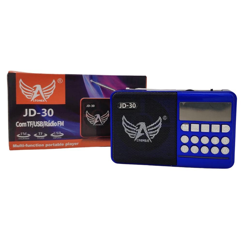 Rádio Digital FM Bluetooth Cartão TF Pen Drive Usb Antena Jogo Futebol Altomex Azul