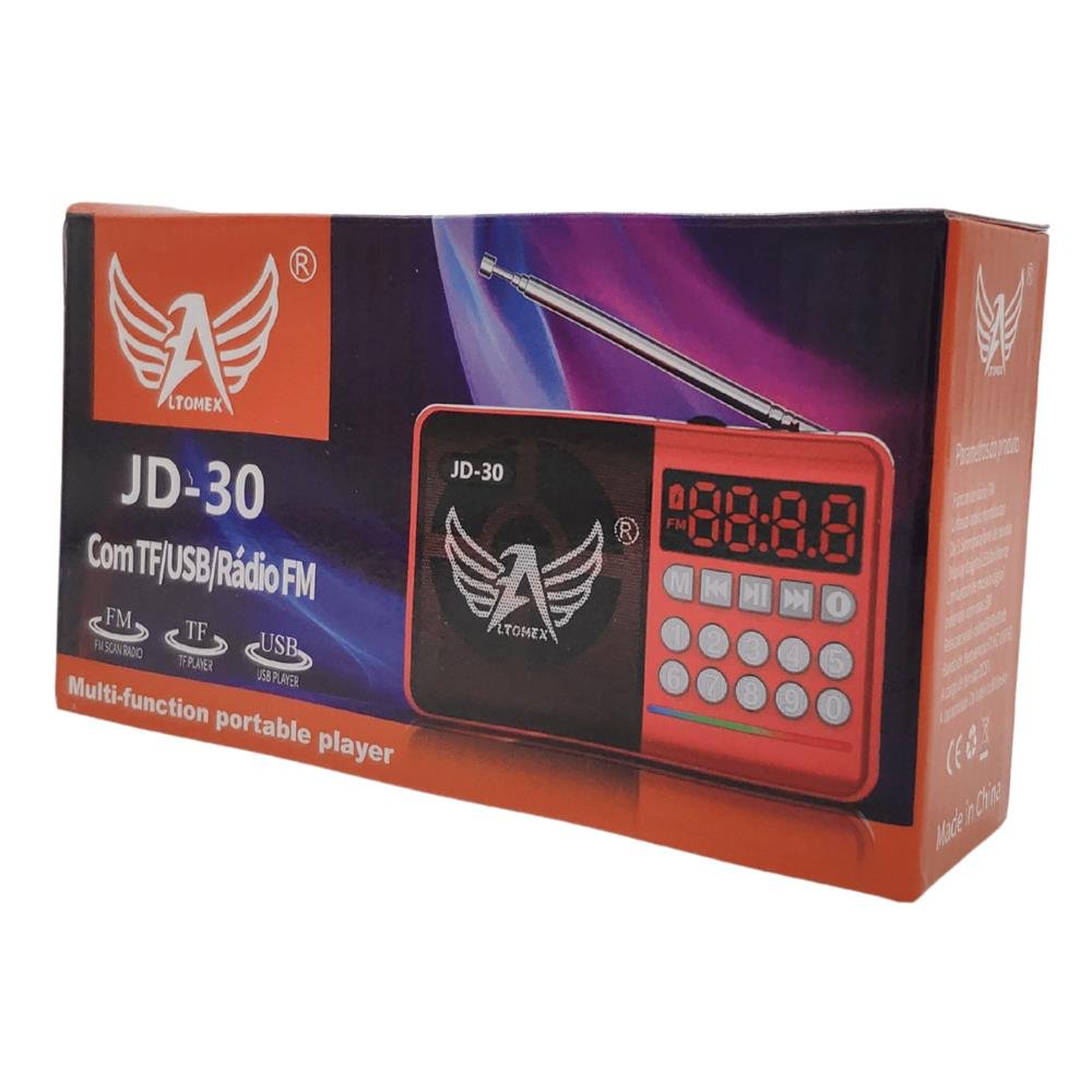 Rádio Digital FM Bluetooth Cartão TF Pen Drive Usb Antena Jogo Futebol Altomex Vermelho