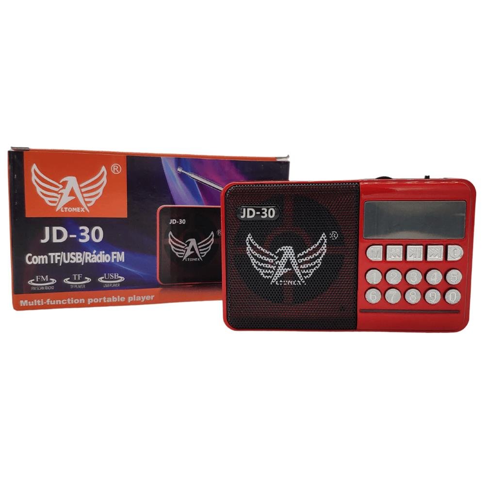 Rádio Digital FM Bluetooth Cartão TF Pen Drive Usb Antena Jogo Futebol Altomex Vermelho