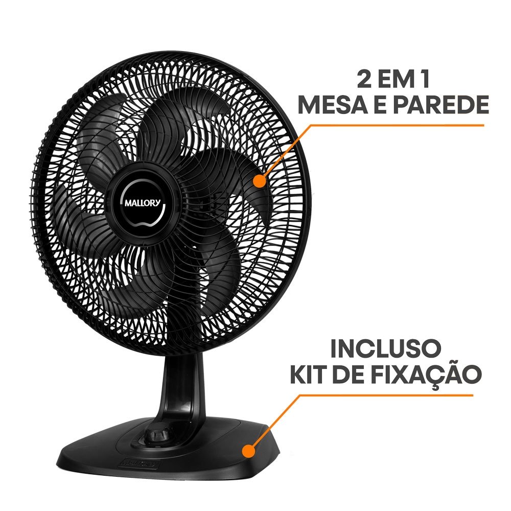 Ventilador Mesa Mallory Fresh TS 40cm com 3 Velocidades Preto 110V
