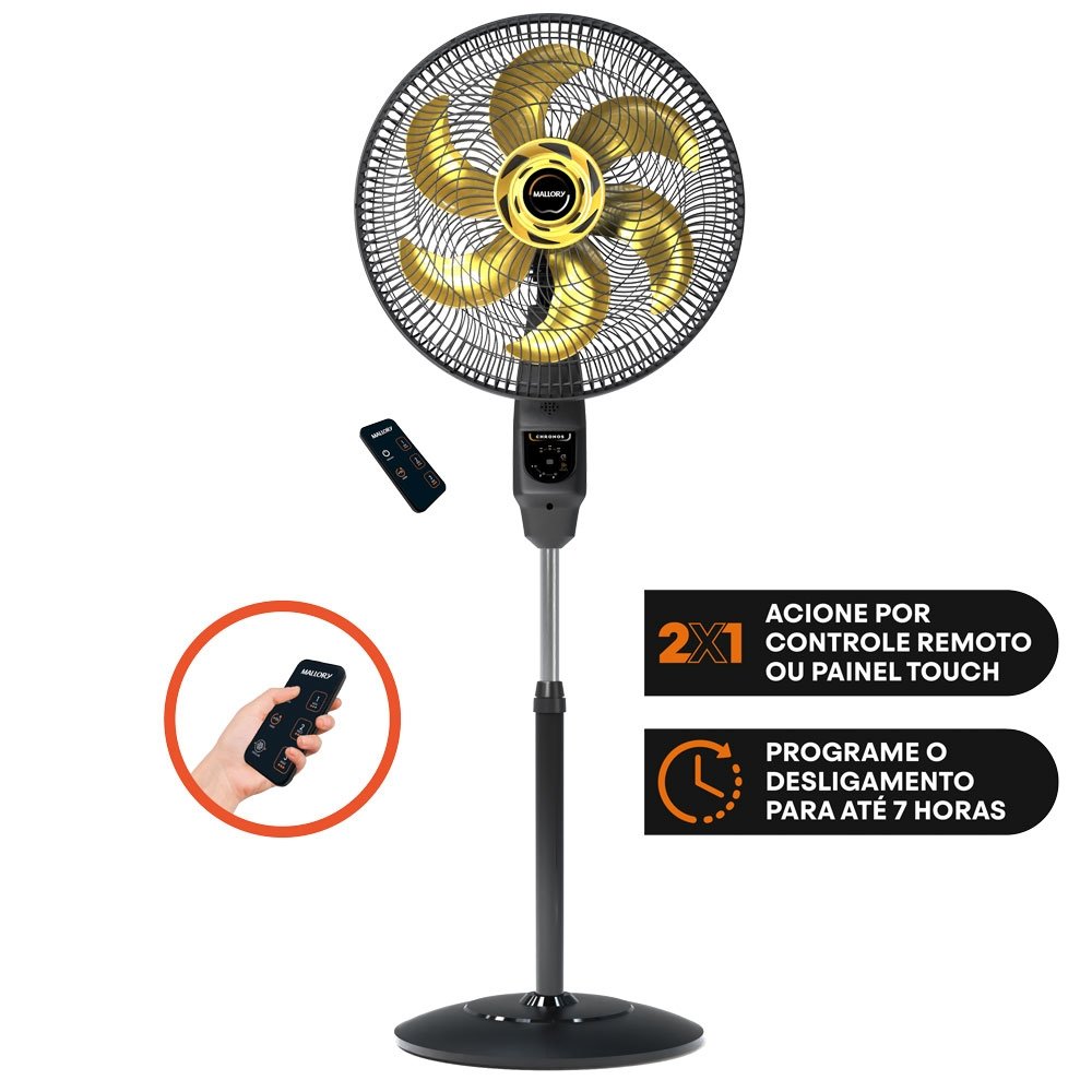 Ventilador Coluna Mallory Chronos 126W TS+ 6 Pás 40cm com 3 Velocidades Preto/Dourado 220V