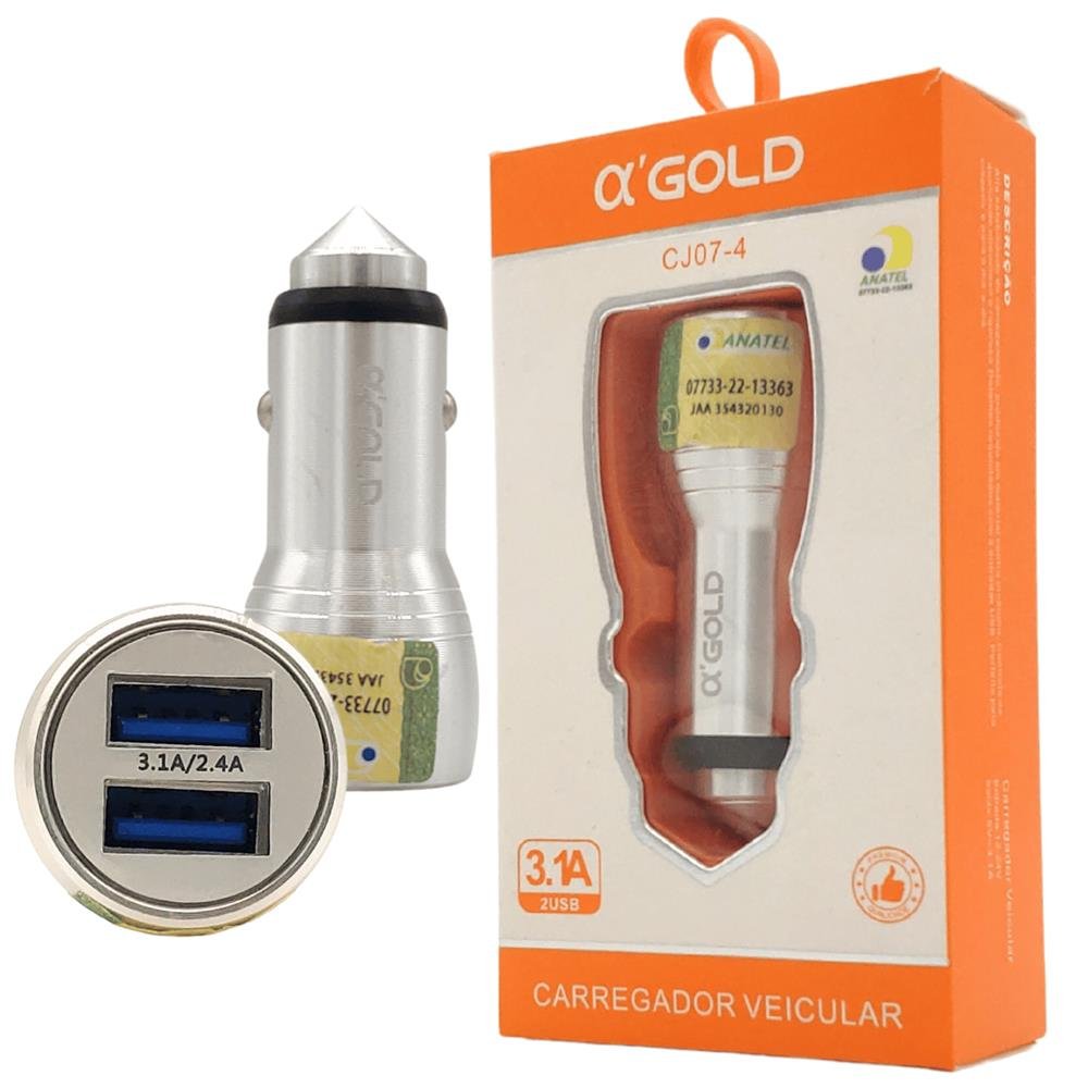 Carregador Veicular 3.1 A Fonte Tomada de Carro 2 USB 15w