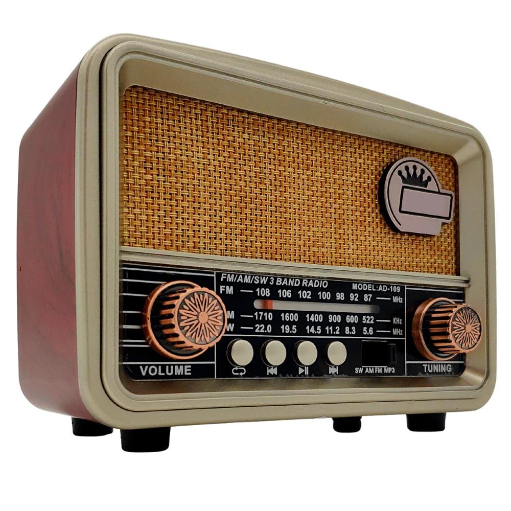 Radio Retro Bluetooth Antigo Fm Am Sw Recarregável Pendrive USB Cartão SD Dourado