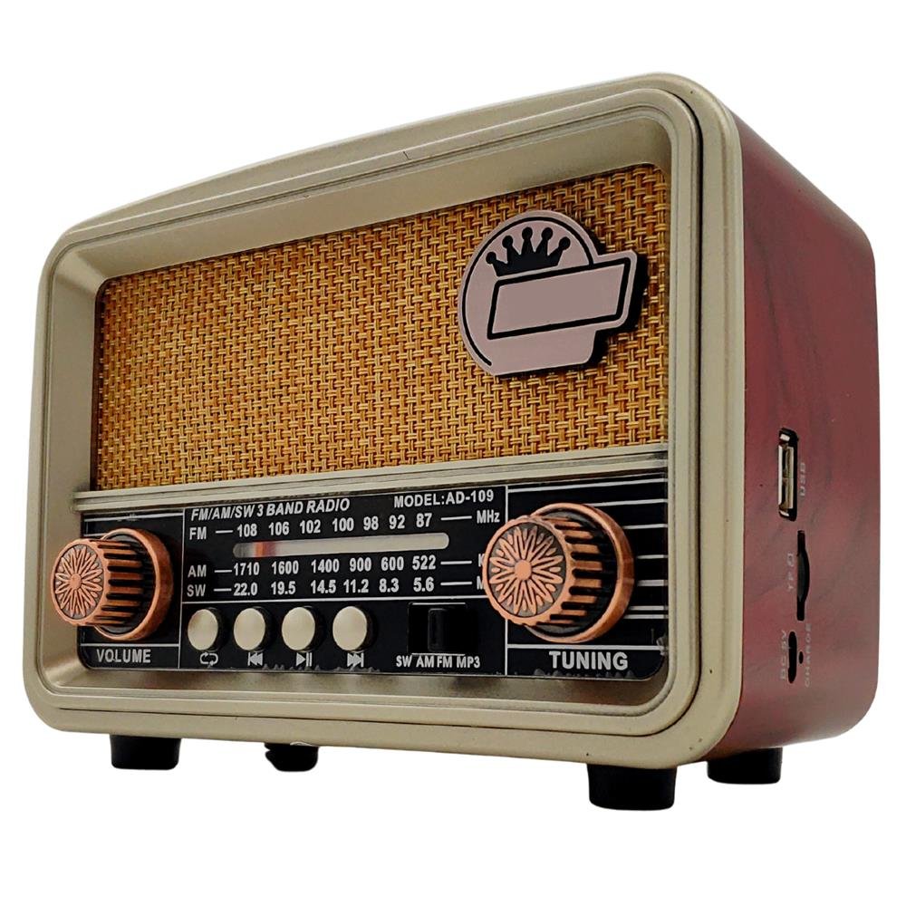 Radio Retro Bluetooth Antigo Fm Am Sw Recarregável Pendrive USB Cartão SD Dourado