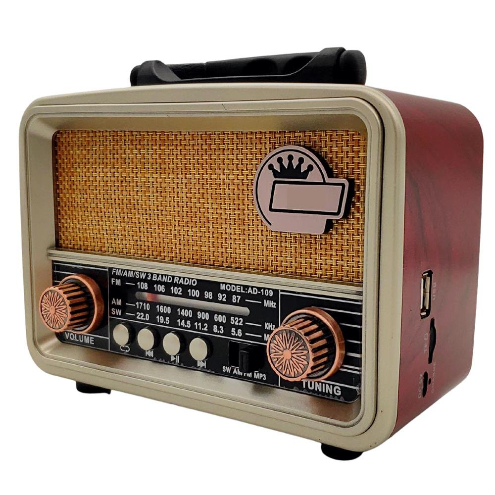 Radio Retro Bluetooth Antigo Fm Am Sw Recarregável Pendrive USB Cartão SD Dourado